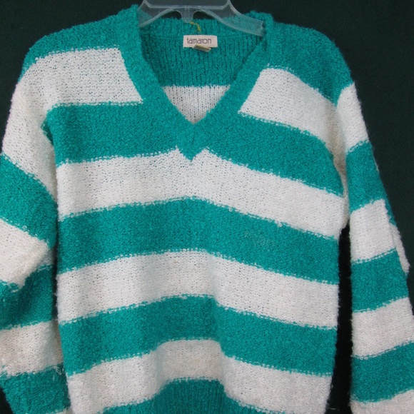Vintage 1980's Tamaron Aqua Striped Pullover - Picture 4 of 7